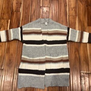 a new day Light Gray and Brown Stripes Cozy Knit Cardigan